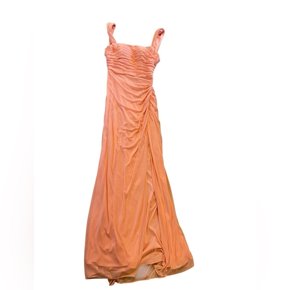 Azazie Coral Ruched Chiffon Gown – Size A2